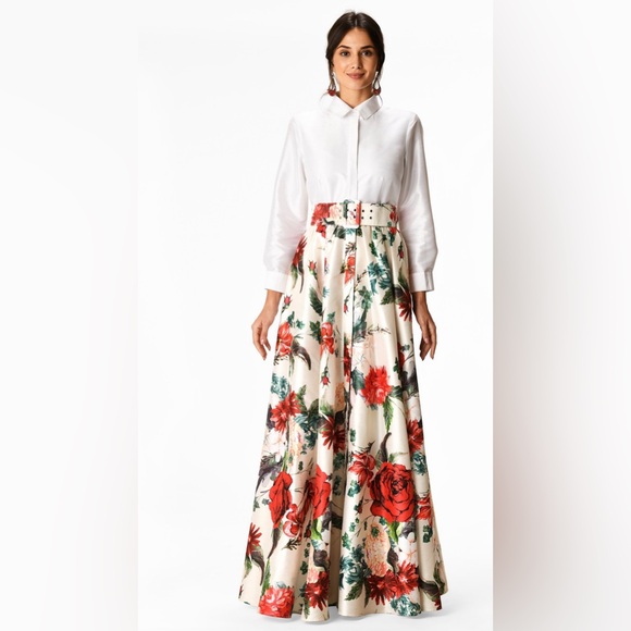 eShakti Floral Print Dupioni Maxi Shirtdress size Small - Picture 2 of 4